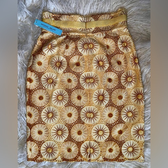 New Antonio Melani Elegant Yellow Pencil Crochet Skirt, Size 0, $120 - Picture 3 of 6